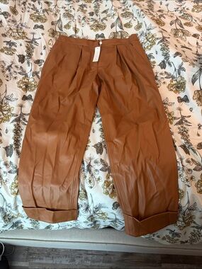 Trina Turk Men's Pleated Faux Leather Chinos in Warm Brown